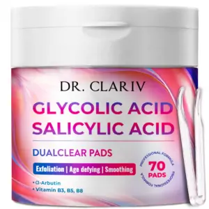 DUALCLEAR PADS – Miếng pad tẩy tế bào chết da mặt chứa Glycolic Acid, Salicylic Acid và các vitamin B3, B5, B8 Hỗ trợ cải thiện kết cấu da và thu nhỏ lỗ chân lông – Hộp 70 miếng