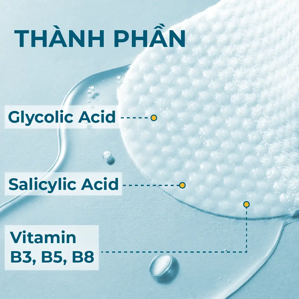 DUALCLEAR PADS – Miếng pad tẩy tế bào chết da mặt chứa Glycolic Acid, Salicylic Acid và các vitamin B3, B5, B8 Hỗ trợ cải thiện kết cấu da và thu nhỏ lỗ chân lông – Hộp 70 miếng